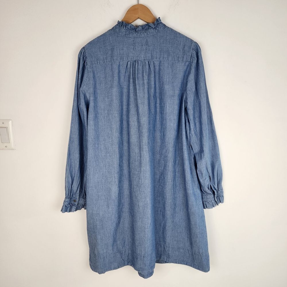J.Crew Ruffle Dress Chambray Blue 100% Cotton Long Sleeve Size L - Picture 3 of 14